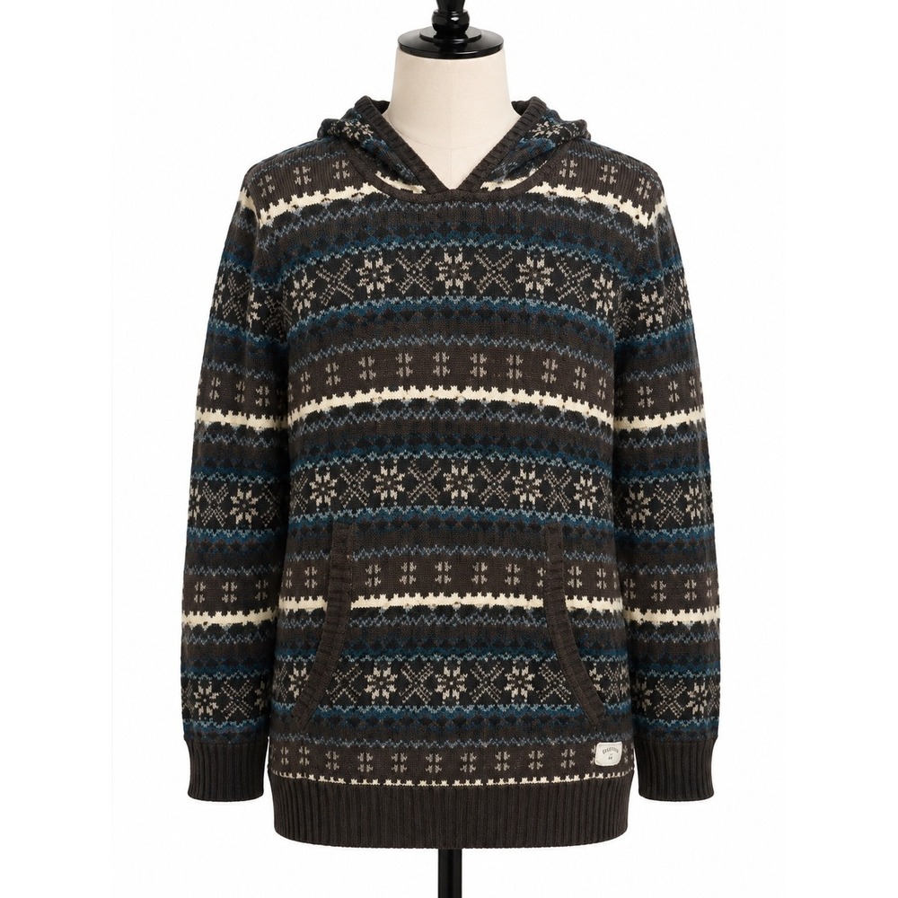 Modern Amusement Fair Isle Knit Hoodie Women Size S Grey Blue Nordic Pullover